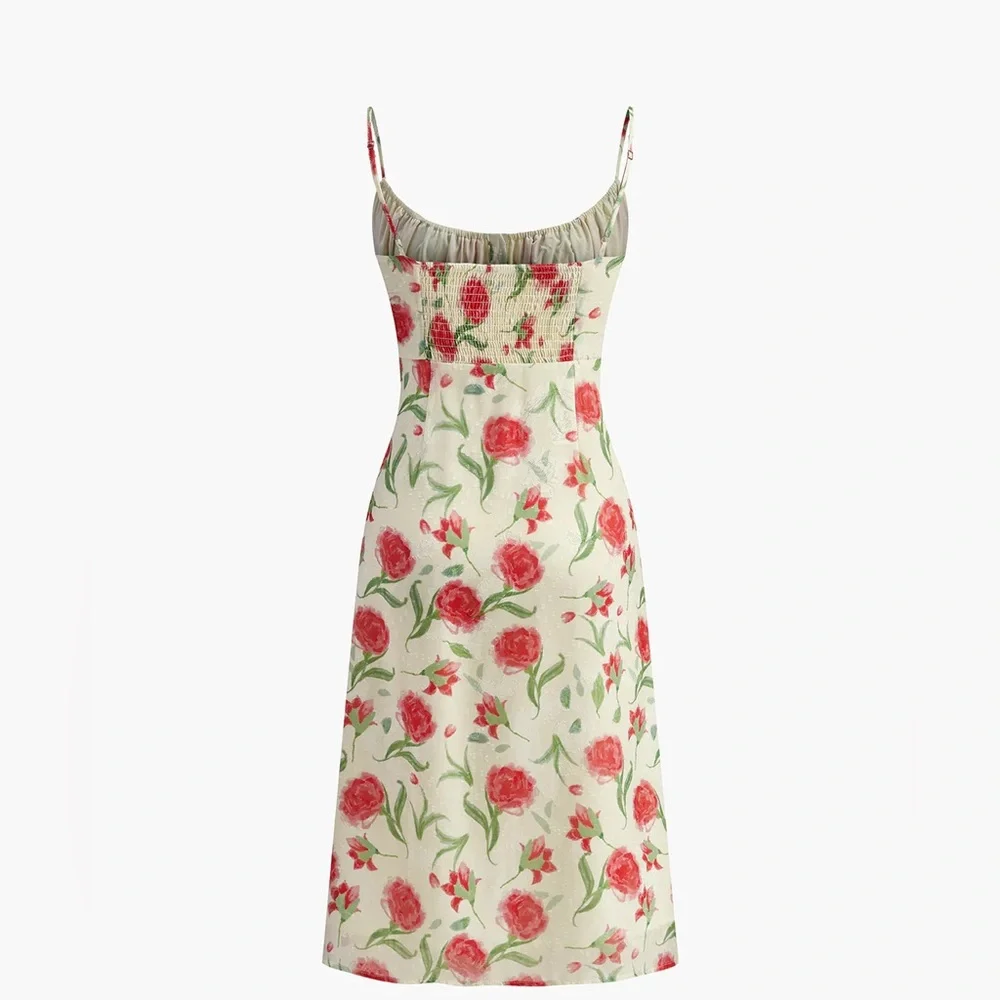 Commense Floral Ruched Button Detail Dress size M - Picture 2 of 6